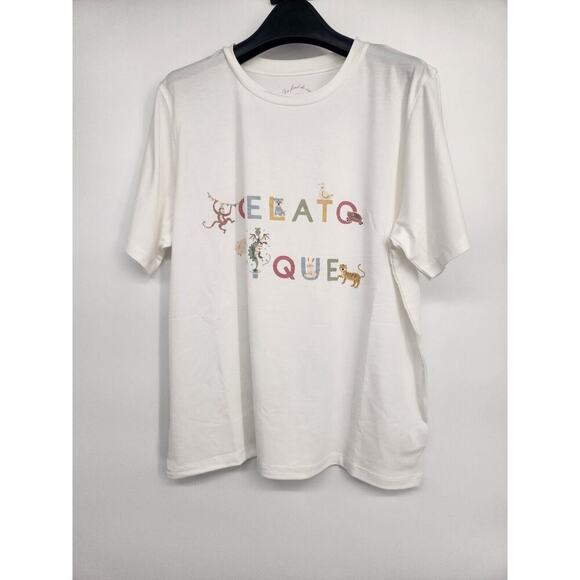 NWOT GELATO PIQUE Animal Print Oversized T-shirt One Size White #FB418 - Picture 1 of 6